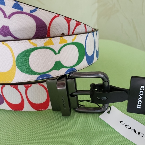 COACH ROLLER BUCKLE CUT-TO-SIZE REVERS. BELT RAINBOW SIGNATURE:NWT PRIDE C4153 - Picture 5 of 10